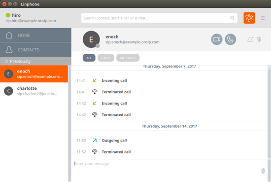 Linphone for Linux contact history