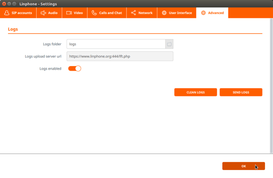 Linphone for Linux logs setting