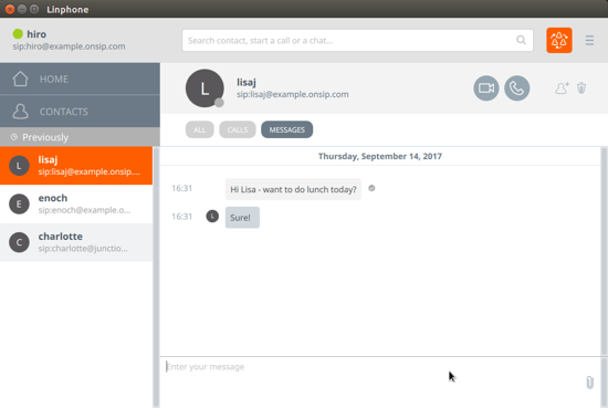 Linphone for Linux messaging