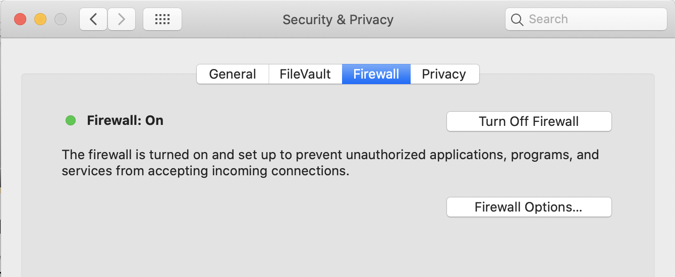 Screenshot of Mac firewall settings.