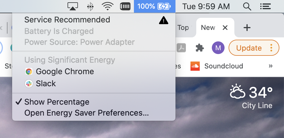 Screenshot of a Macbook toolbar with the battery icon selected.