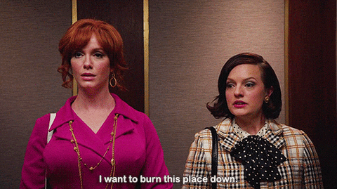 Gif of Joan and Peggy from Mad Men expressing anger at the office culture.