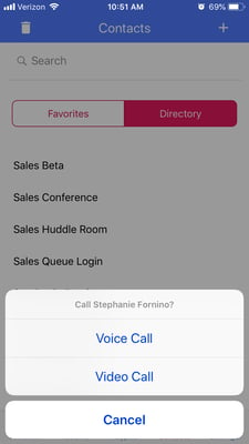 Voice and video calling in the OnSIP mobile app.