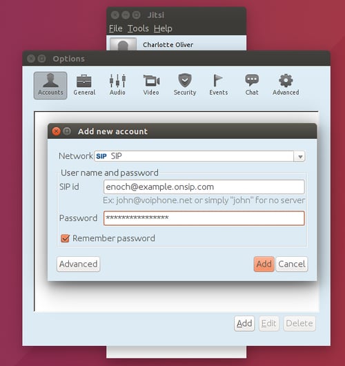 Add new account on Jitsi Desktop for Ubuntu