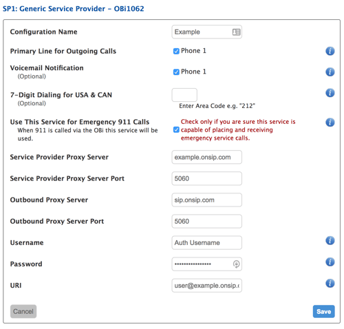 Obihai OBi1062 SP1 account credentials