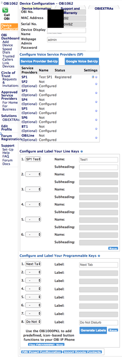 Obihai OBi1062 device configuration 