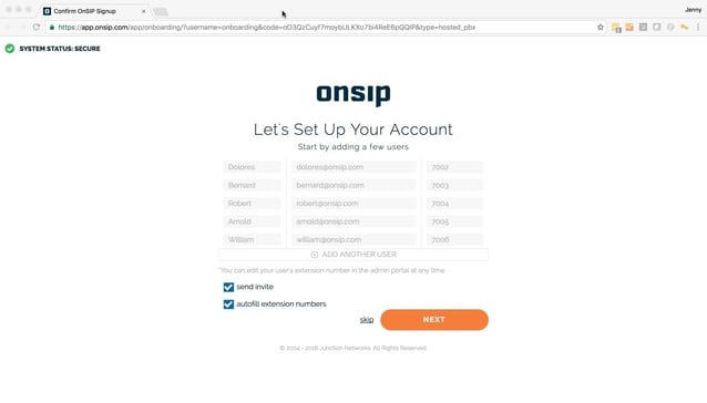 OnSIP onboarding assign extensions