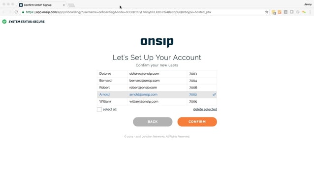 OnSIP onboarding confirm new users