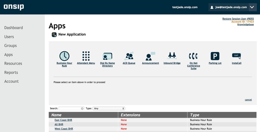 Screenshot of the OnSIP Admin Portal.