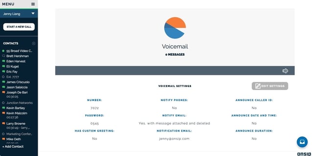Voicemail management in the OnSIP app