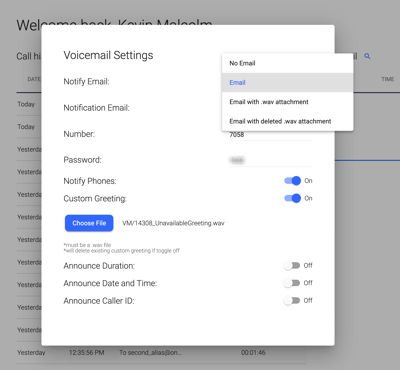 OnSIP app voicemail to email settings