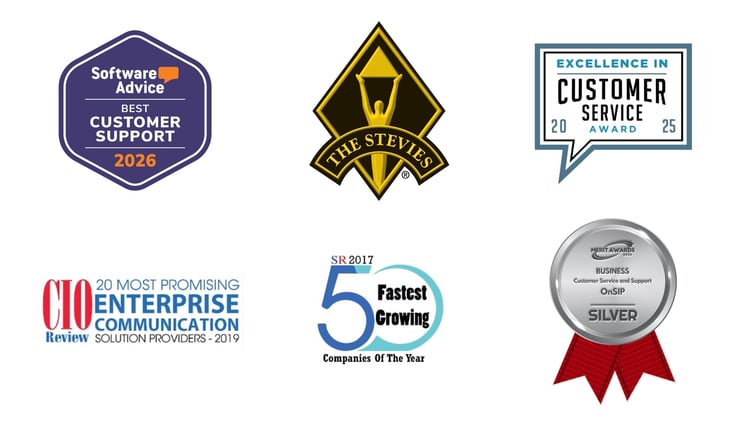 Digital badges of the awards OnSIP has won.