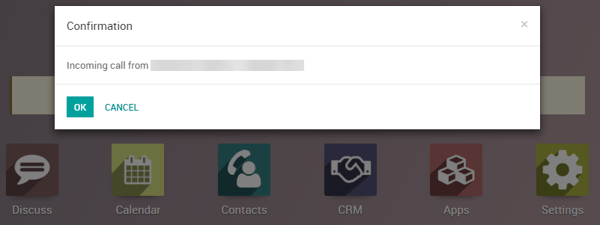 Incoming call screen pop in Odoo.