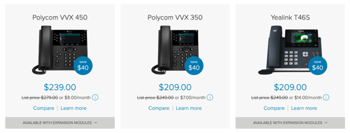 RingCentral sells Polycom, Cisco, and Yealink phones.