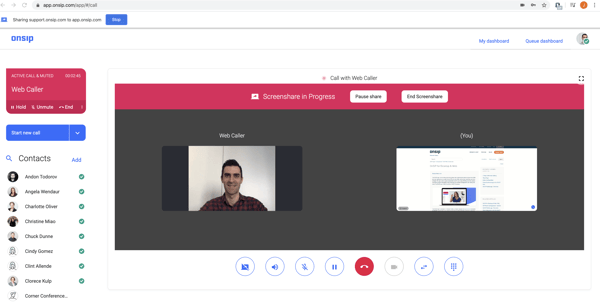 Screenshot of screenshare in progress in the OnSIP app