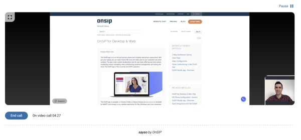 Screenshot of screenshare from site visitor's point of view in the OnSIP app.
