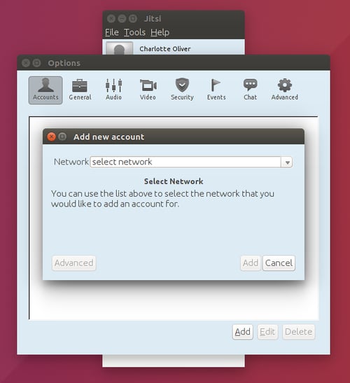 Add new account on Jitsi Desktop for Ubuntu 