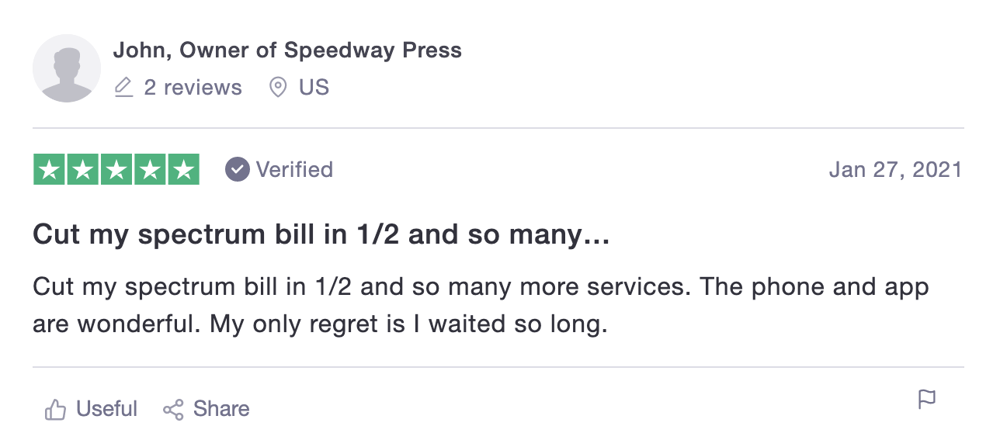 Speedway Press Trustpilot review of OnSIP