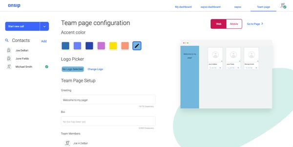 Customize your Team Page in the OnSIP desktop app.