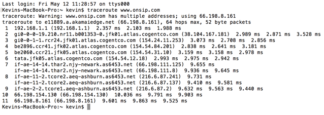 Sample traceroute results