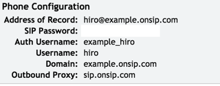 Sample OnSIP User Phone Configuration Details