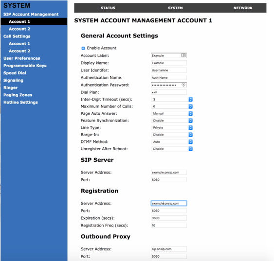 VTech VSP736 general account settings