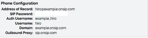SIP account configuration