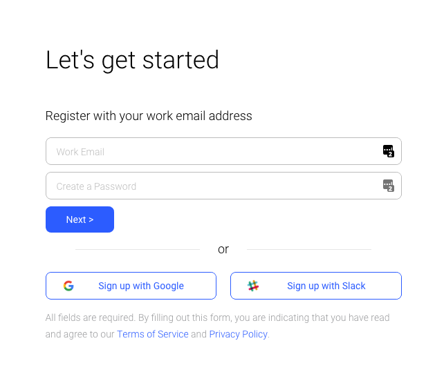 OnSIP signup with Slack or Google Small