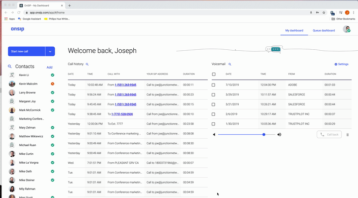 Gif showing drag-and-drop call transfer in the OnSIP app.