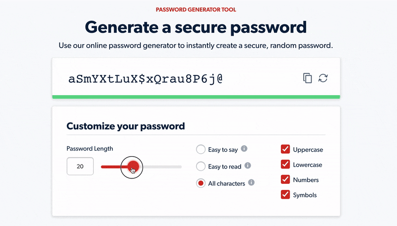 Gif showing how to use the LastPass password generator.