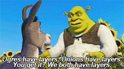Gif from Shrek movie about ogres having layers.
