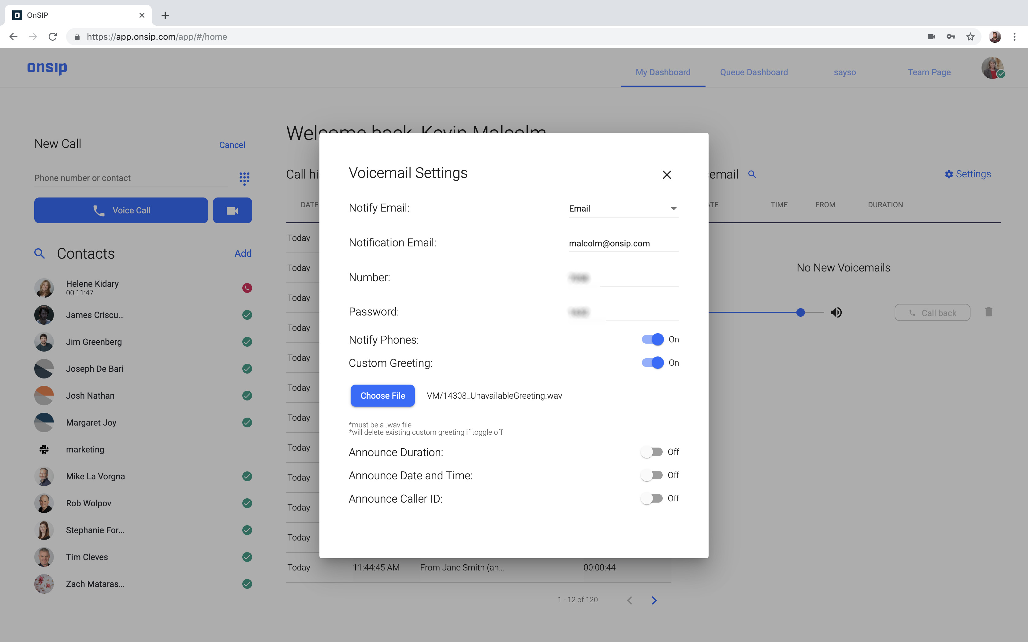 OnSIP app voicemail