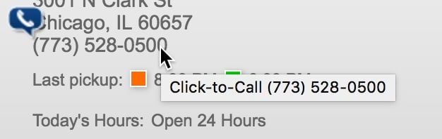 Screenshot showing how the OnSIP Call Assistant for Google Chrome turns phone numbers on web pages into clickable links.